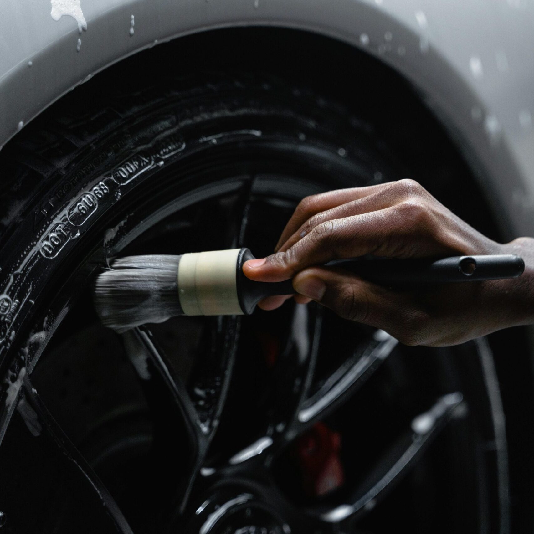 Detailing brush on a wheel face