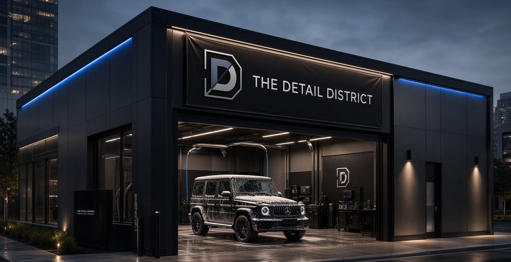 The Detail District facility concept at dusk